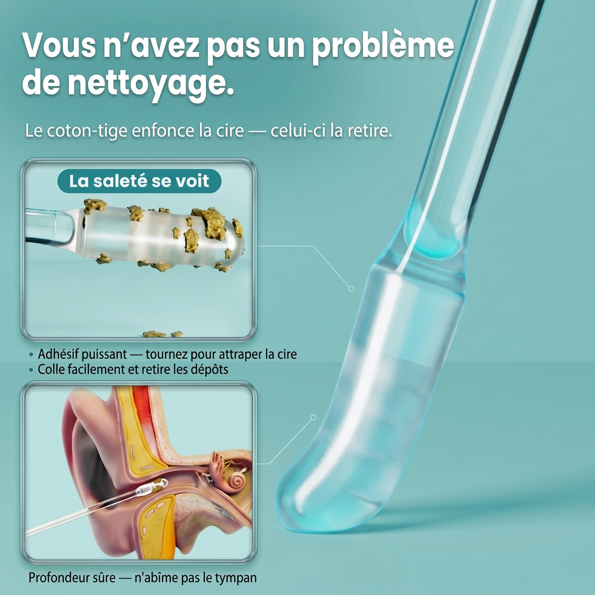 Nettoyant d’oreilles adhésif réutilisable